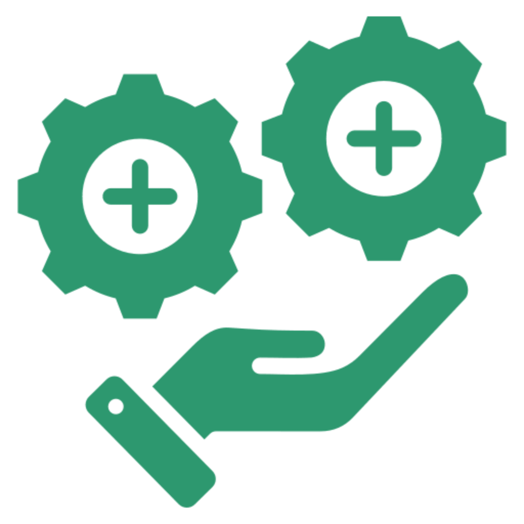 Gear icons with hand underneath