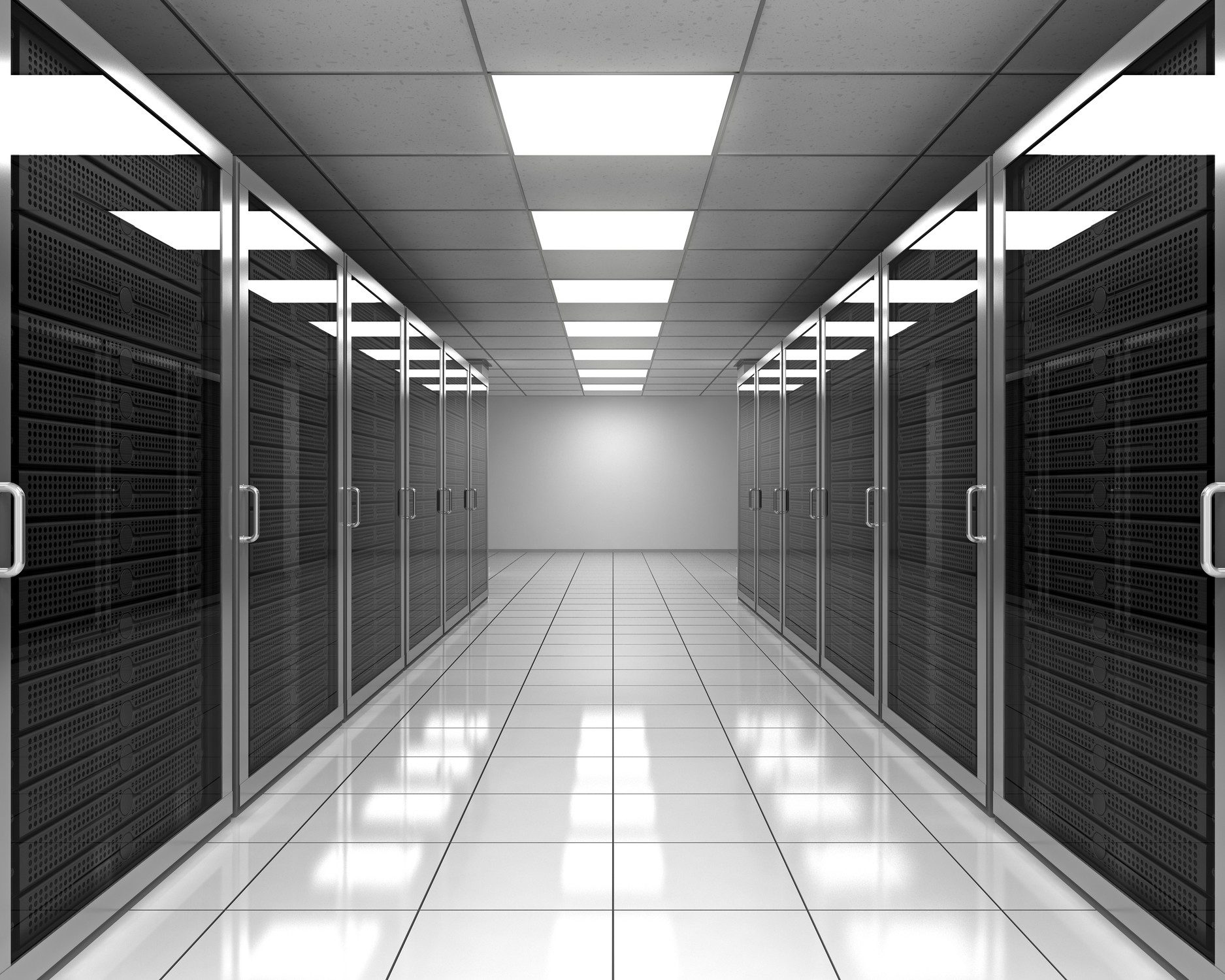 Data center hallway with servers
