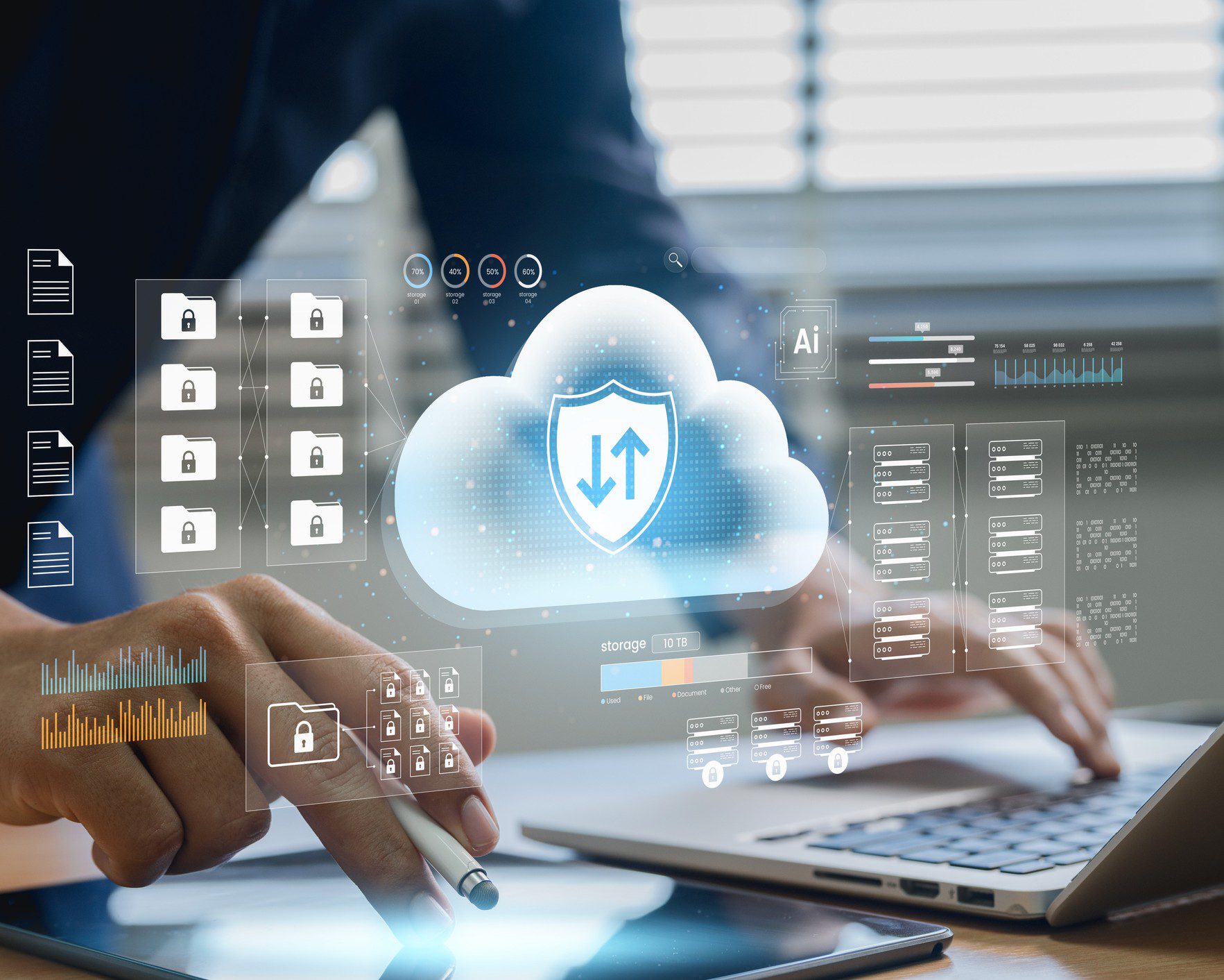 Cloud data security concept with digital interface