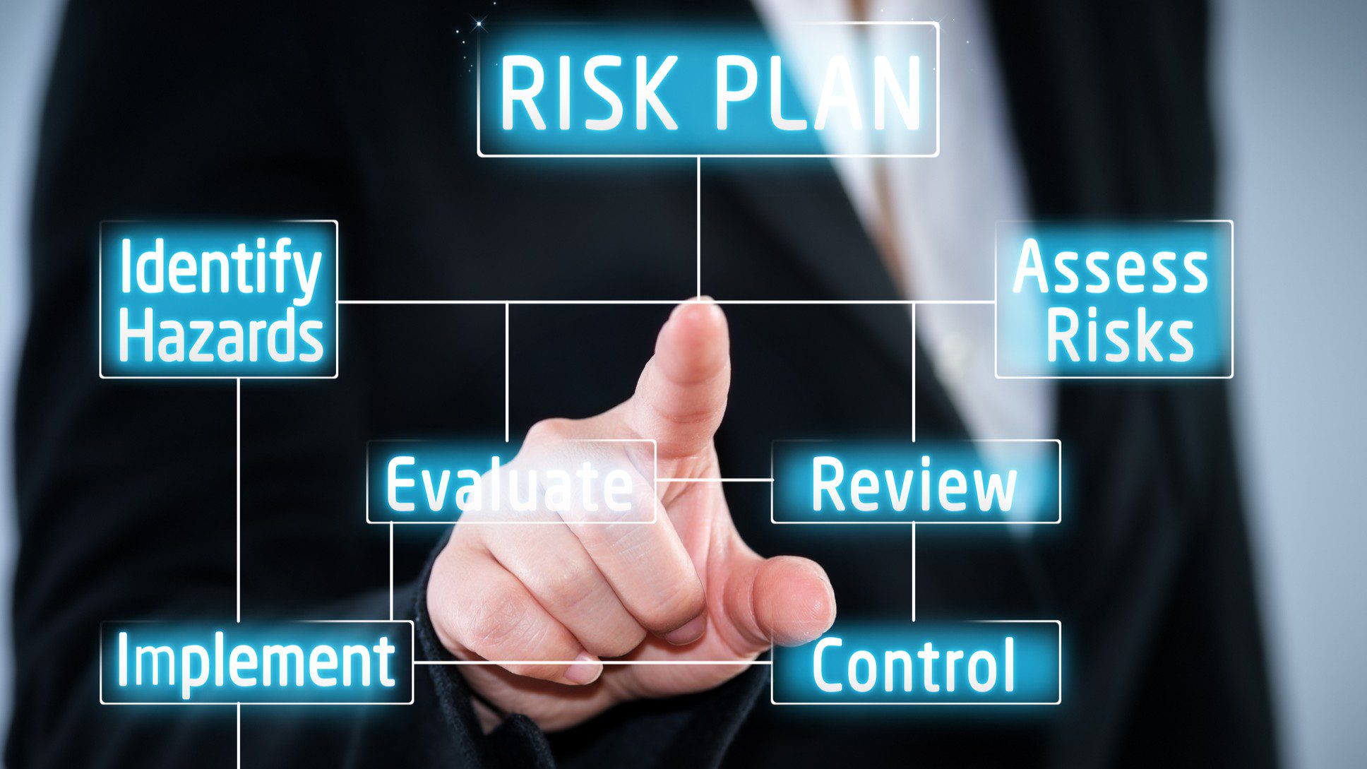 Businessman interacting with risk management chart