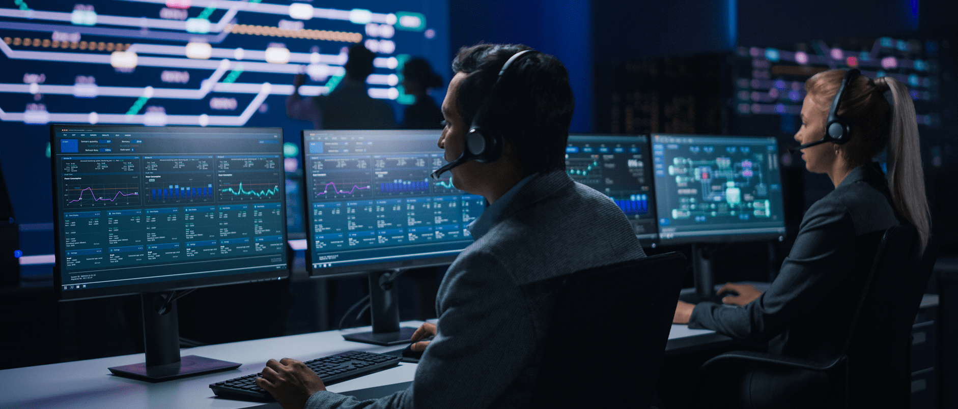 Control room with advanced technology displays