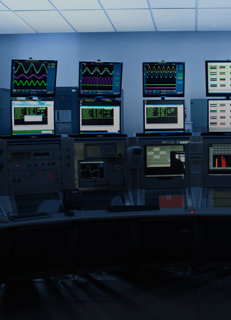 Monitors displaying data in a control center
