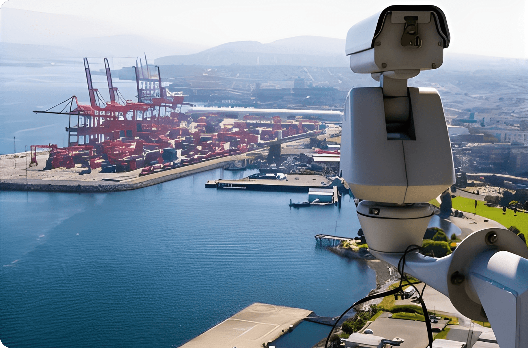 Security camera monitoring coastal container terminal