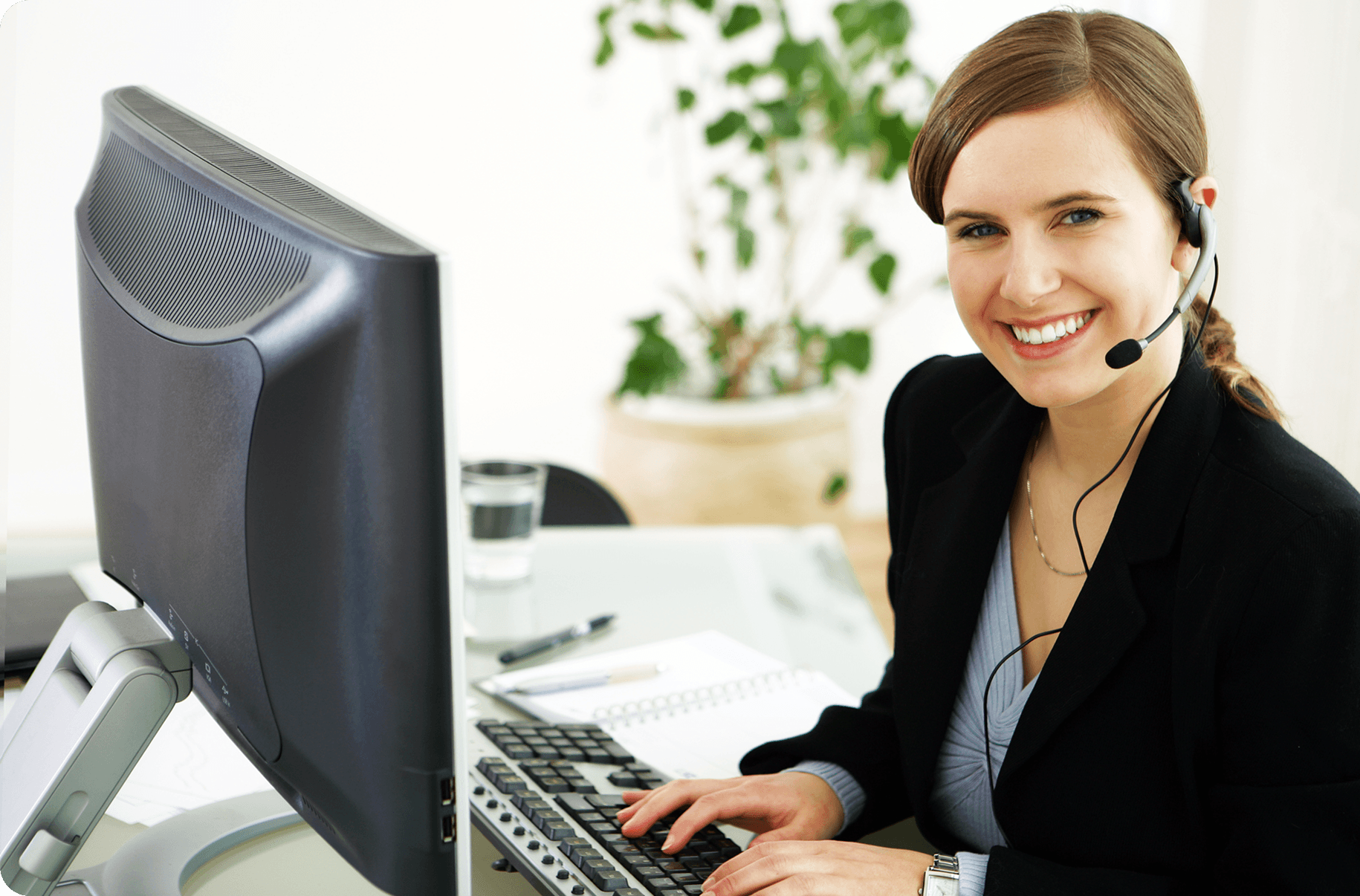 Customer service representative with headset