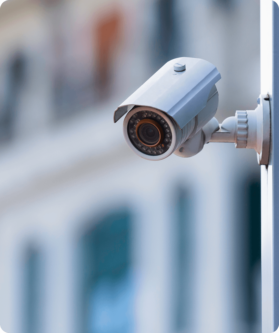 Security camera mounted on wall