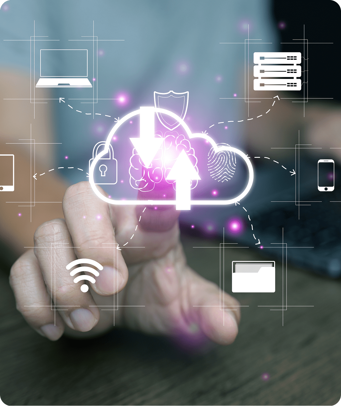 Hand touching virtual cloud network interface