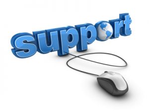 3D word 'support' connected to a computer mouse symbolizing tech help.