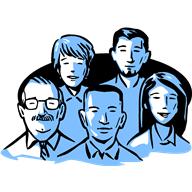 Illustration of five diverse professionals posing together.